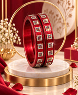 Elegant Red Multicolor Stone Studded Designer Lac Bangle Set