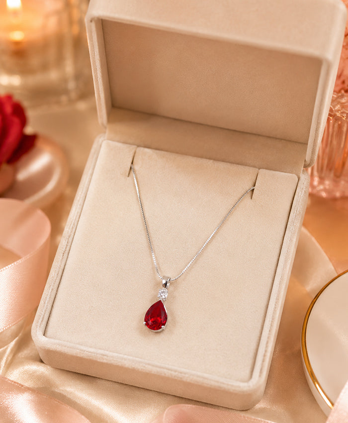 Red Teardrop Crystal Pendant Necklace