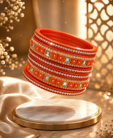 Elegant Red & Gold Crystal Embellished Bangle Set