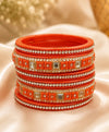 Elegant Red & Gold Crystal Embellished Bangle Set