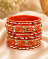 Elegant Red & Gold Crystal Embellished Bangle Set
