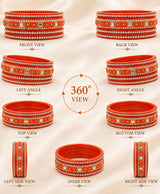 Elegant Red & Gold Crystal Embellished Bangle Set
