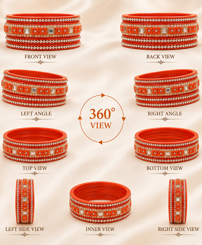 Elegant Red & Gold Crystal Embellished Bangle Set