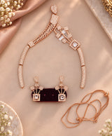 Elegant Rose Gold-Tone Crystal Necklace & Earrings Set