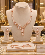 Elegant Rose Gold-Tone Crystal Necklace & Earrings Set