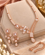 Elegant Rose Gold-Tone Crystal Necklace & Earrings Set