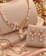 Elegant Rose Gold-Tone Crystal Necklace & Earrings Set