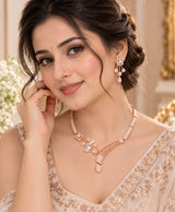 Elegant Rose Gold-Tone Crystal Necklace & Earrings Set