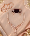 Elegant Rose Gold-Tone Crystal Necklace & Earrings Set