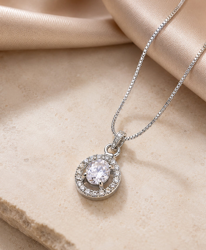 Elegant Round Crystal Halo Pendant Necklace for Women