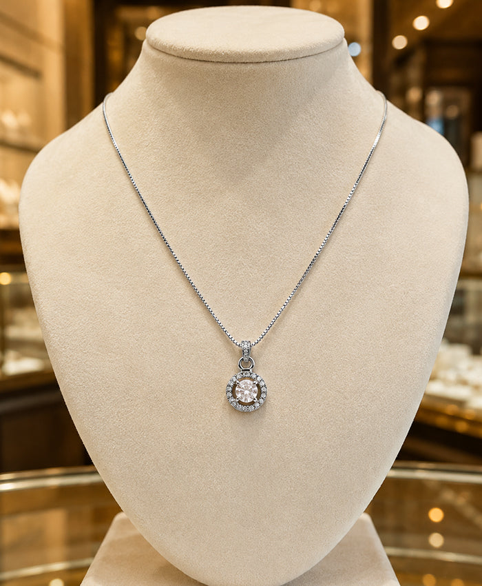 Elegant Round Crystal Halo Pendant Necklace for Women