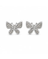 Elegant Silver Butterfly Crystal Stud Earrings