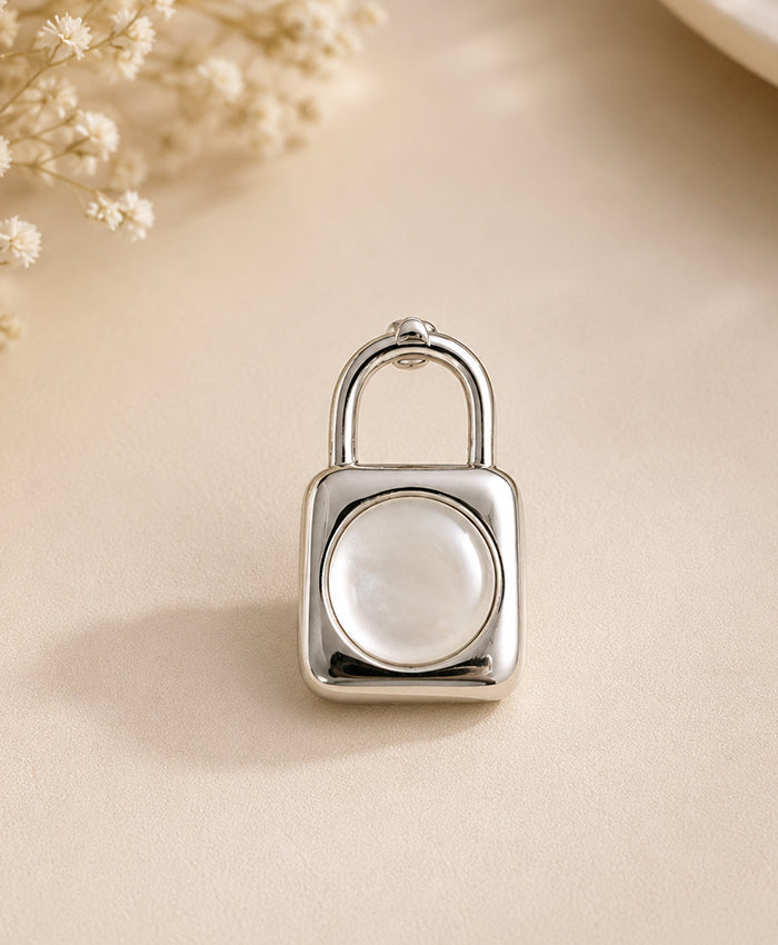 Elegant Silver Lock-Inspired Pearl Stud Earrings