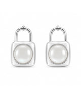 Elegant Silver Lock-Inspired Pearl Stud Earrings