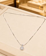 Elegant Silver-Tone Cushion Halo Pendant Necklace