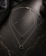 Elegant Silver-Tone Double Layer Black Circle Pendant Necklace
