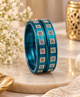 Elegant Teal Blue Multicolor Stone Studded Designer Lac Bangle Set