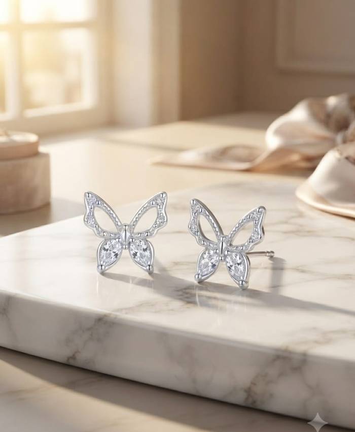 Elegant Crystal Butterfly Stud Earrings