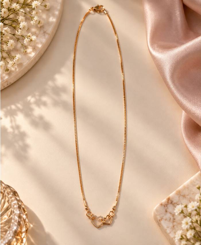 Elegant Gold-Tone Double Heart Charm Necklace – Dainty Everyday & Romantic Jewelry