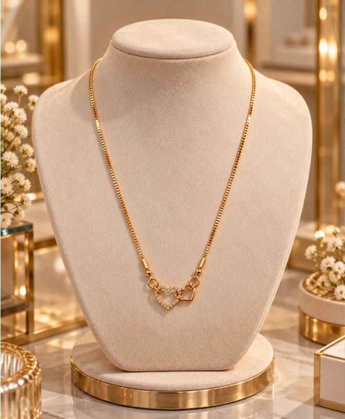 Elegant Gold-Tone Double Heart Charm Necklace – Dainty Everyday & Romantic Jewelry