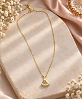 Elegant Gold-Tone Fan Pendant Necklace