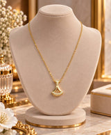 Elegant Gold-Tone Fan Pendant Necklace