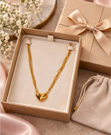 Elegant Gold Multi-Strand Heart Pendant Necklace