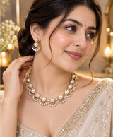 Elegant Pearl & Crystal Gold-Tone Necklace Set with Matching Earrings