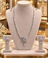 Elegant Silver-Tone Bow Pendant Necklace & Earrings Set