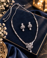 Elegant Silver-Tone Bow Pendant Necklace & Earrings Set