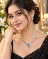 Elegant Silver-Tone Bow Pendant Necklace & Earrings Set
