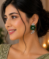 Emerald Green Floral Crystal Ear Climbers