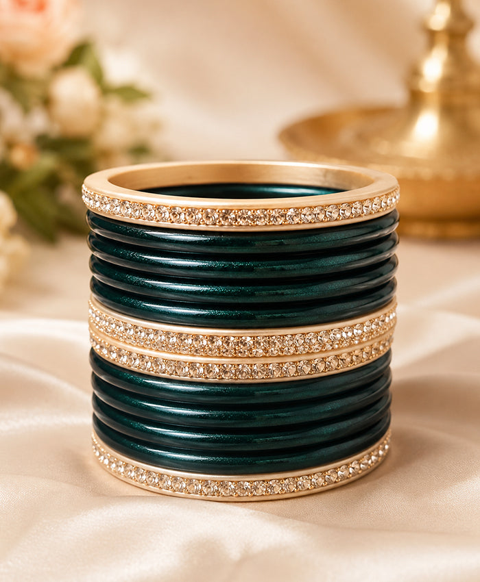 Emerald Green Shimmer Crystal Bangle Set