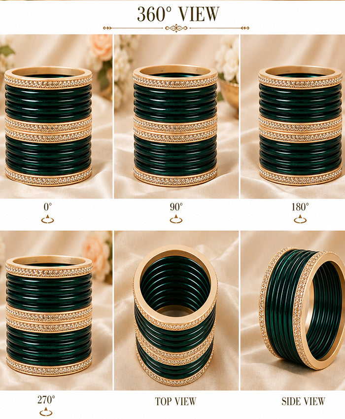 Emerald Green Shimmer Crystal Bangle Set