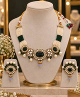 Emerald Green Pearl Kundan Necklace Set