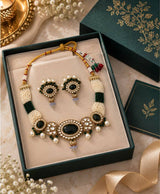Emerald Green Pearl Kundan Necklace Set