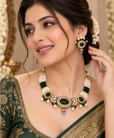 Emerald Green Pearl Kundan Necklace Set