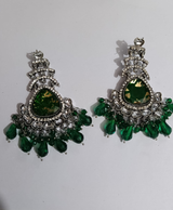 Emerald Green Silver-Tone Kundan Statement Earrings