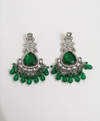 Emerald Green Silver-Tone Kundan Statement Earrings