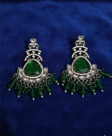 Emerald Green Silver-Tone Kundan Statement Earrings
