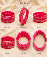 Fuchsia Pink Crystal Wavy-Detail Designer Lac Bangle Set