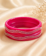 Fuchsia Pink Crystal Wavy-Detail Designer Lac Bangle Set