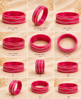Fuchsia Pink Crystal Wavy-Detail Designer Lac Bangle Set