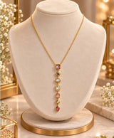 Geometric Multicolor Stone Gold-Tone Necklace – Elegant Statement Jewellery