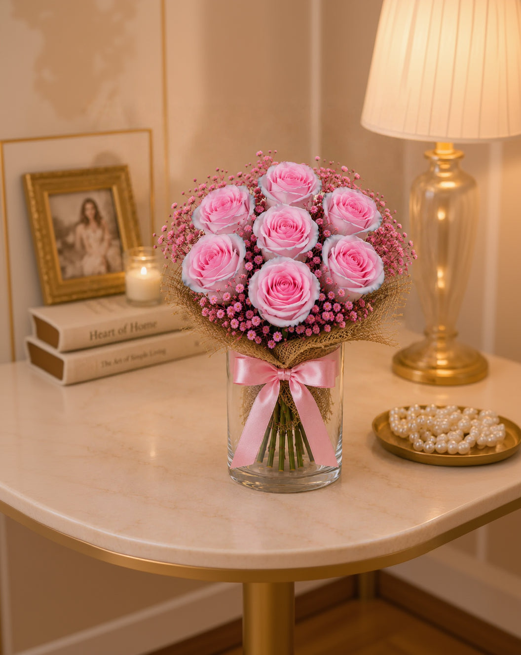 Glass Full of Pink Roses