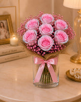 Glass Full of Pink Roses