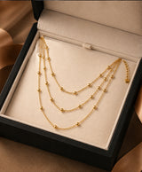 Gold Multi-Layer Beaded Chain Necklace for Women