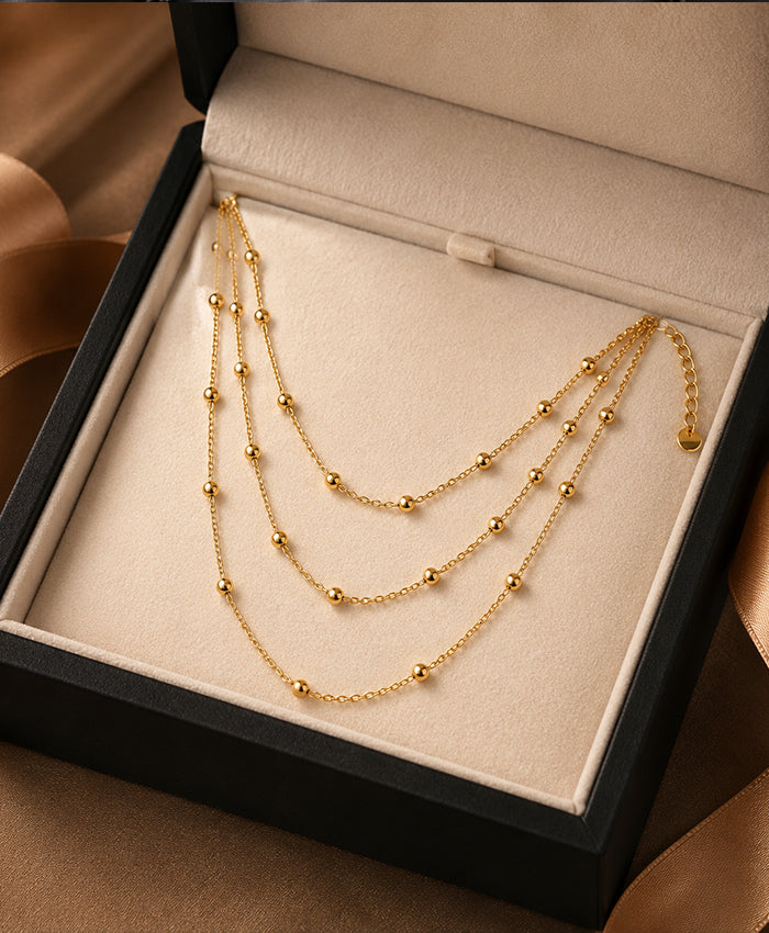 Gold Multi-Layer Beaded Chain Necklace for Women