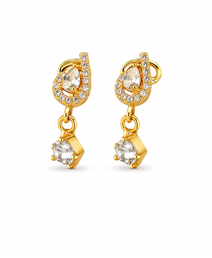 Golden CZ Teardrop Drop Earrings