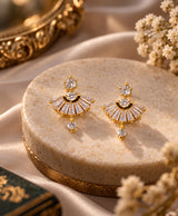 Golden Fan Sparkle Crystal Drop Earrings for Women